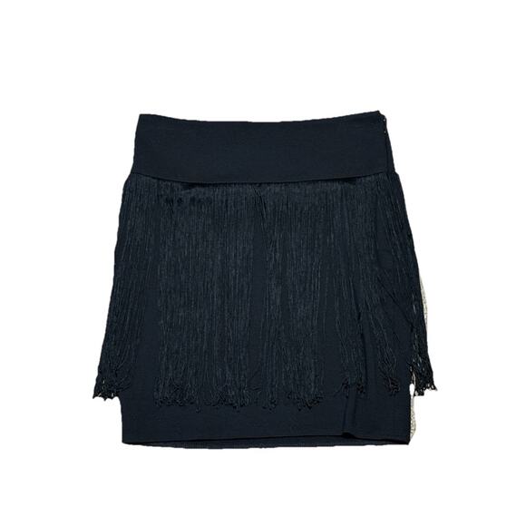 Vintage Cache Fringe Mini Skirt Size 2 XS Black Short Early 2000s Western Unique - Picture 1 of 4